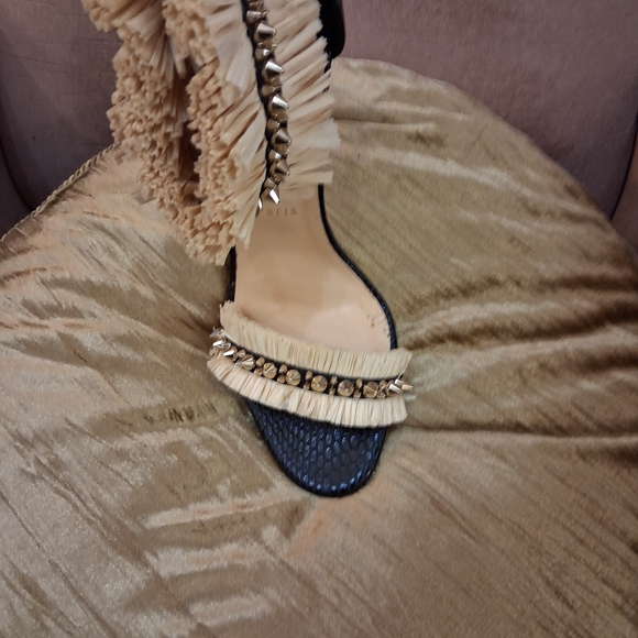 Christian Louboutin Black and Cream Ruffle Heels